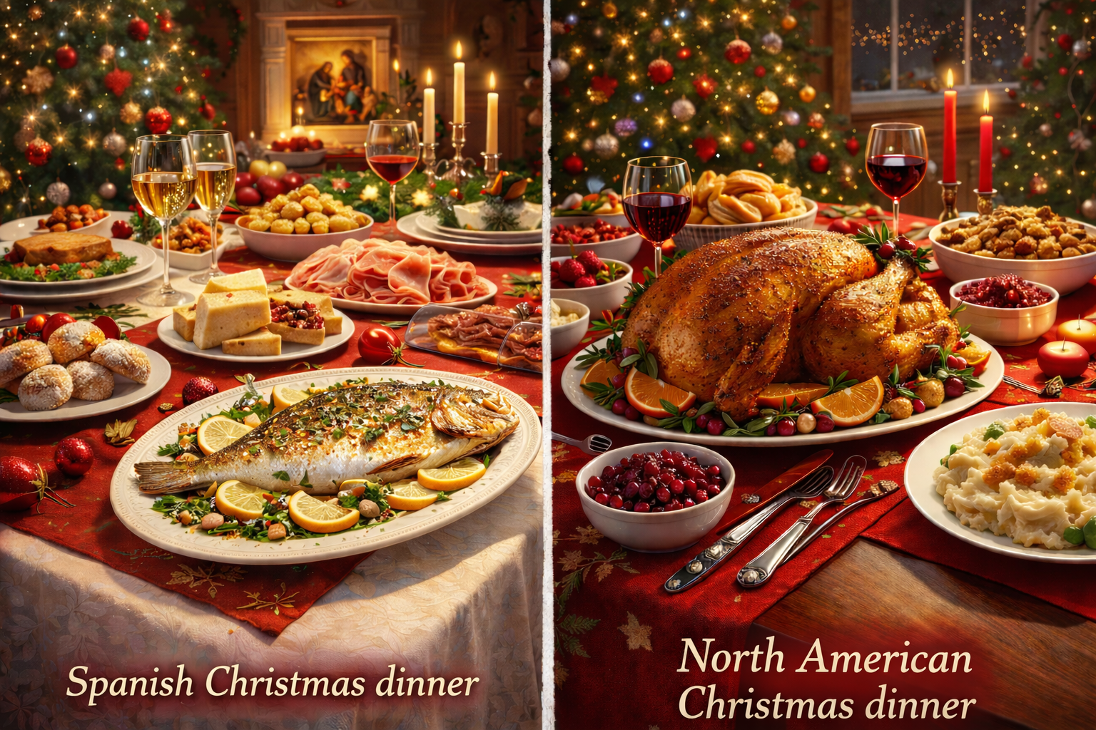 Spanish Christmas dinner vs. North American Christmas dinner