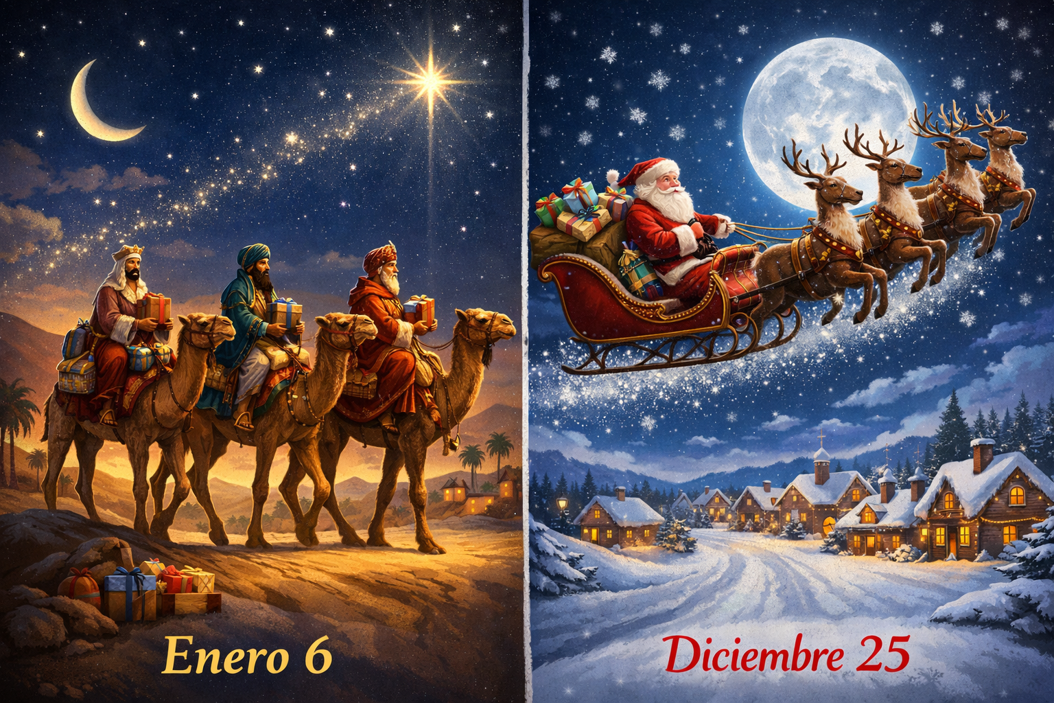 Tres Reyes en el Enero 6 vs. Santa Claus en el Diciembre 25