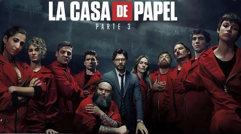 Poster for La casa de papel (Money Heist), a show that helps with Spanish listening comprehension